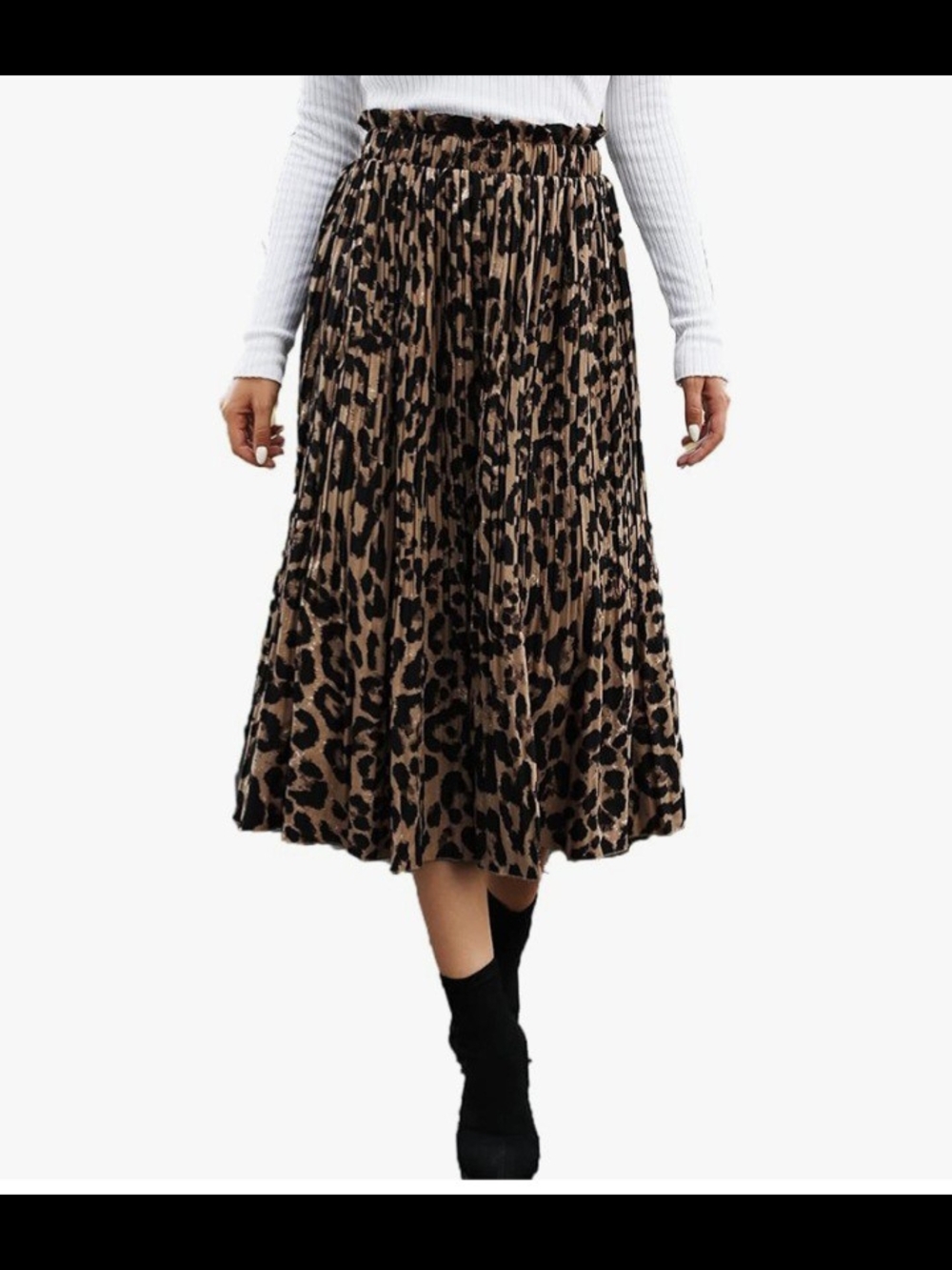 NAGGOO Pleated Leopard Print Maxi Skirt